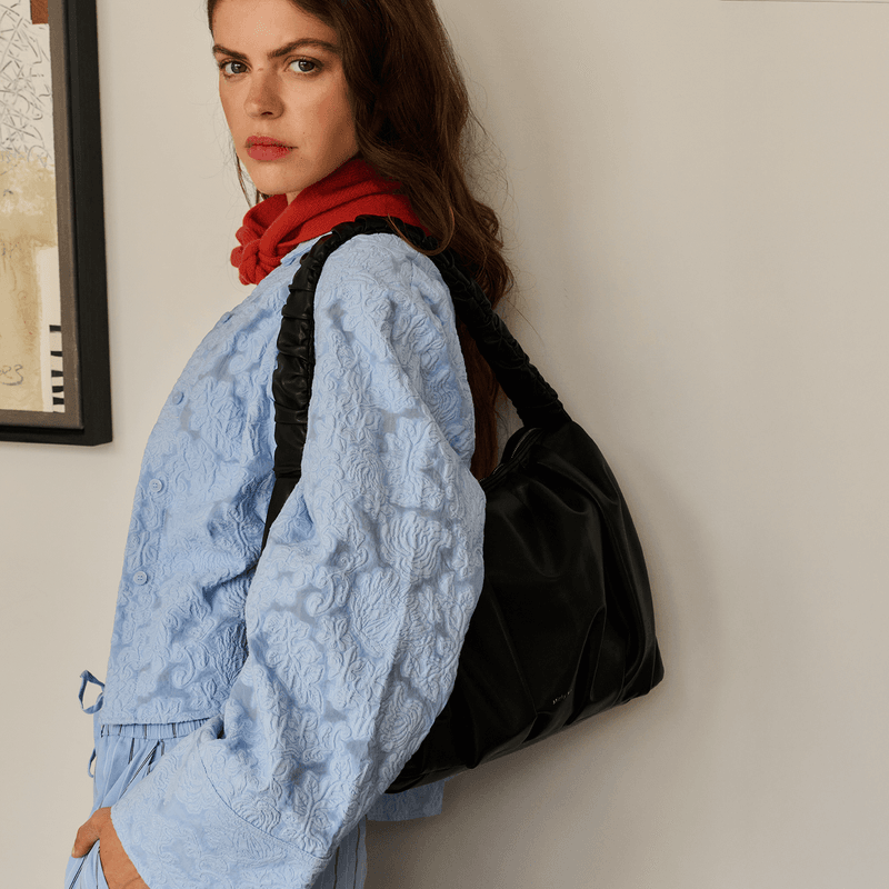 Plissé Skulderveske Sort